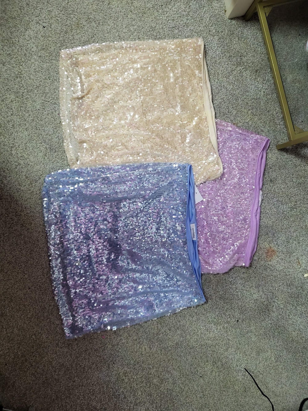 Eyeshadow Sequin Mini Skirts in Champagne, Lavender, Lilac